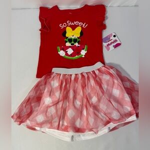 Minnie Mouse Toddler Girl Outfit 2T Tutu Skirt Set Disney Watermelon Shirt NWT